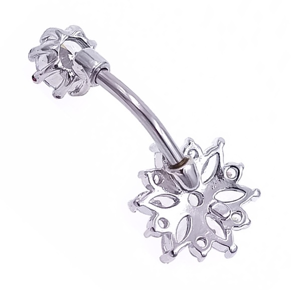 ⚜️[𝟯/$𝟮𝟴]⚜️NEW CZ Flower Navel Ring Steel - Picture 6 of 8